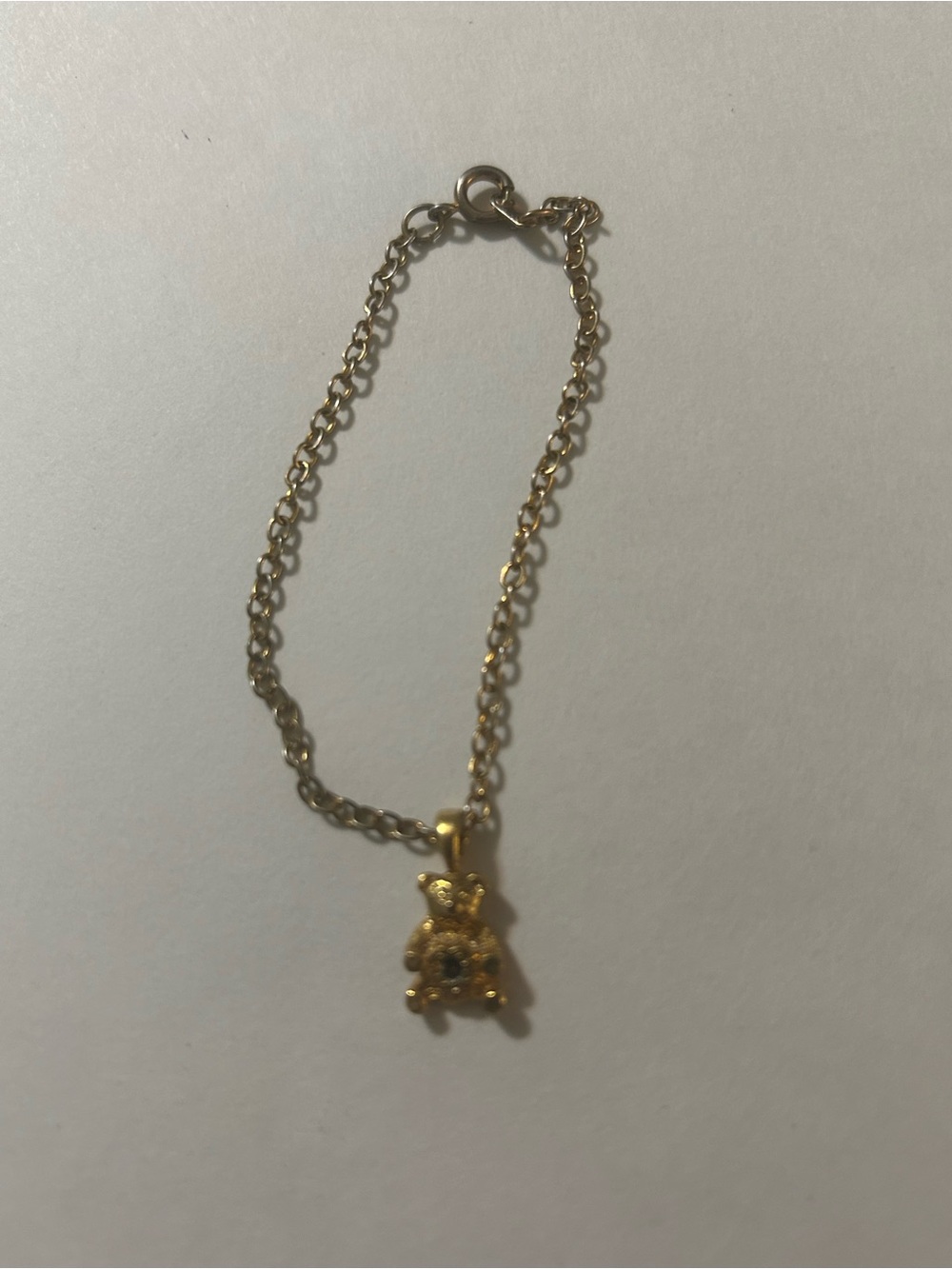 Vintage Gold Tone Textured Teddy Bear Charm Bracelet